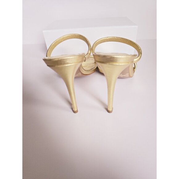 Schutz Taliah Metallic Gold Leather Slip On Stilettos High Heels Sandals 9.5 - Picture 8 of 12